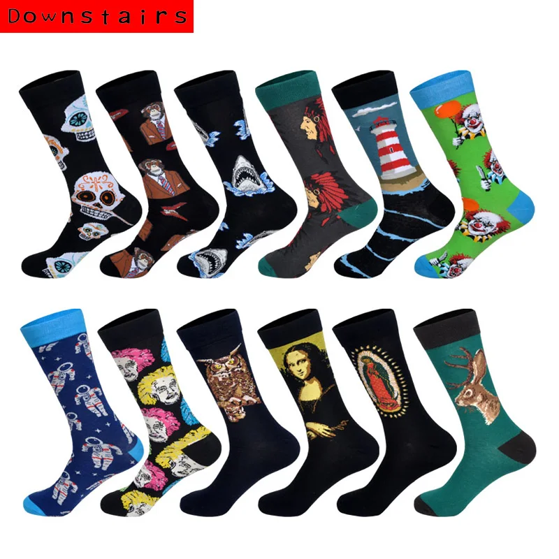 

Downstairs 12Pairs/Lot 2019 Newly Casual Fashion Combed Cotton for Men Streetwear Hip Hop Personality Designer Funny Happy Socks
