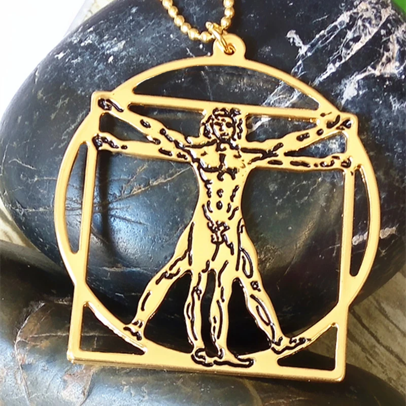 Прямая Витрувианский человек ожерелье Da Vinci заявление ожерелье научное посеребренное ожерелье кулон