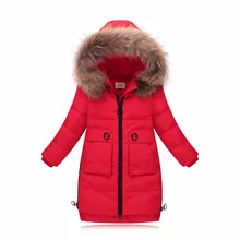 Зимнее пальто для девочек детские зимние куртки для девочек, длинная однотонная парка для девочек пуховик утепленная пуховая куртка с капюшоном для девочек пуховик на утином пуху