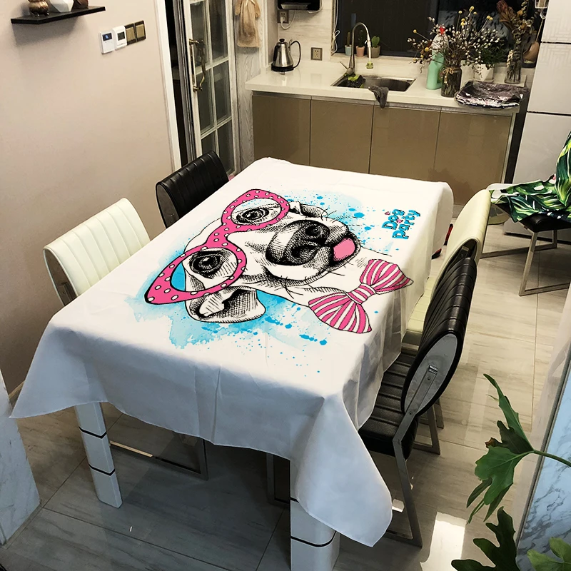 Cartoon Animals Tablecloth Creative Green Plant Flamingo Pattern Polyester Comfortable Waterproof Table Cloth Cover for Child | Дом и сад