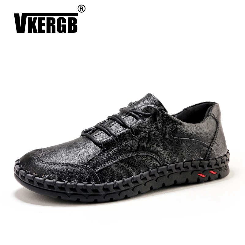 

VKERGB Fashion Casual Leather Loafer Lace Up Shoes Men Soft Comfortable Driving Shoe BreathableTraining Moccasins Homme Footwear