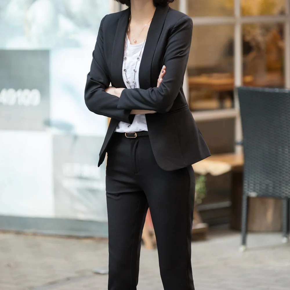Set female new 2018 autumn woman suit two-piece fashion temperament solid color small suit + casual slim wild trousers Women's Sets