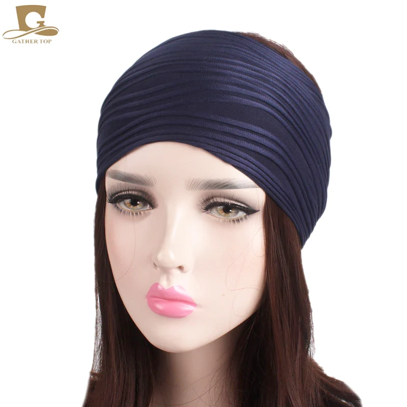 Новая женская мягкая гофрированная широкая повязка на голову тюрбан повязка на голову