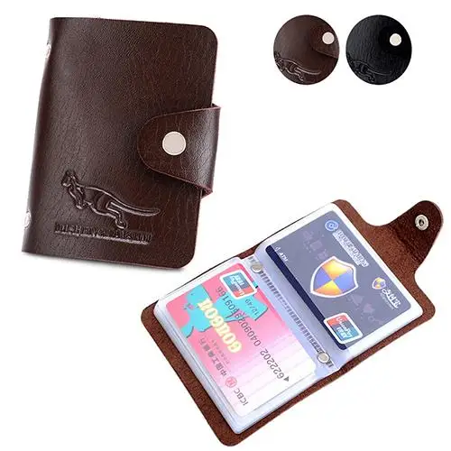 

Men Women Vintage Black Kangaroo Slot Card Holder Leather Small Wallet Money Billfold Clip Card Business ID Credit Card Holder