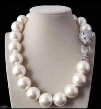 

Hot sale new Style >>>>> Noble Natural 20mm White Shell Pearl Zircon leopard Head necklace