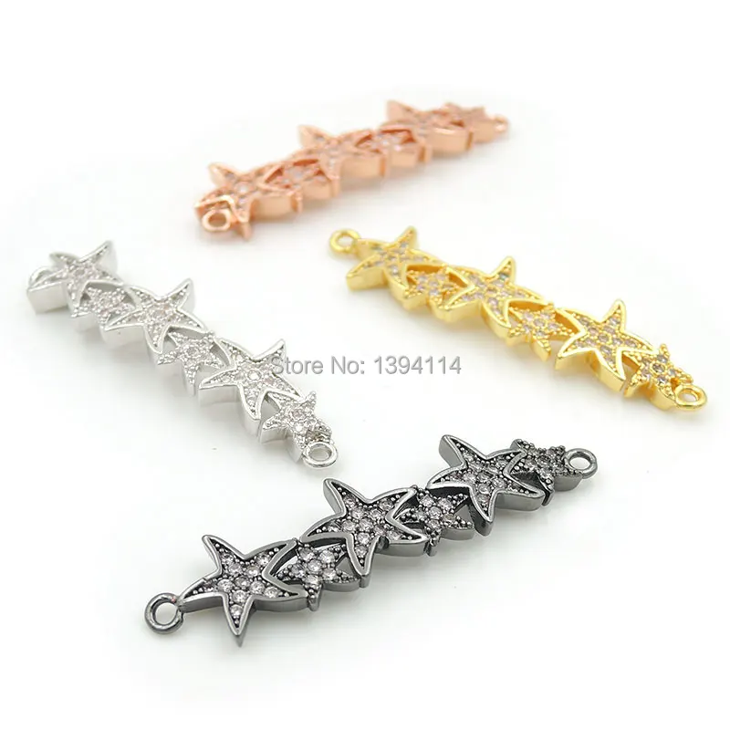 36*9*3 мм Micro Pave Clear CZ Solid 6 Starfish Arc коннекторы подходят для изготовления браслетов или ожерелья ювелирные изделия