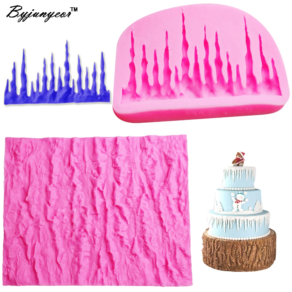 

Byjunyeor C114 2PCS Tree Bark Shape Icicle Design Cake Decoration Fondant Chocolate Cookie Silicone Mold 3D Food Grade Silicone