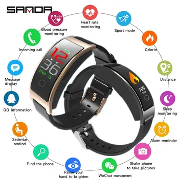 

SANDA Bluetooth Men's Smart Watch Digital Bracelet Pedometer Sports Watch Men Heart Rate Monitor Touch Screen Leather Strap