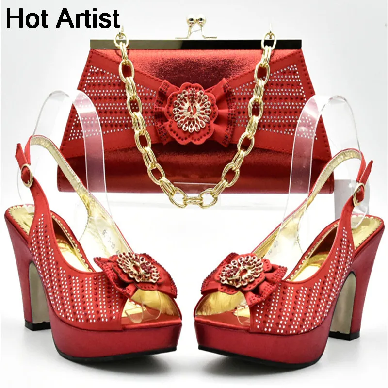 

Hot Artist New Arrival Italian Shoes With Bags Set Nigerian Rhinestone High Heels Women Shoes And Bag Set For Wedding YF-01