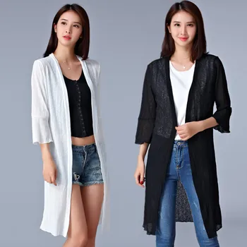 

F~3XL Plus Size NEW Women Fashion 3/4 Flare Sleeve Knit Stripe Outwear Tops Ladies Female Big Thin Stretch Cardigan Jacket Coat