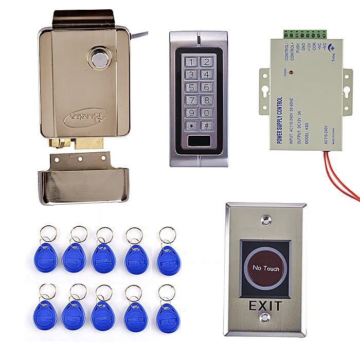 

Metal No Touch Door Switch Button+125KHZ Metal Case Keypad Door Access Control Security System Kit+Power Supply