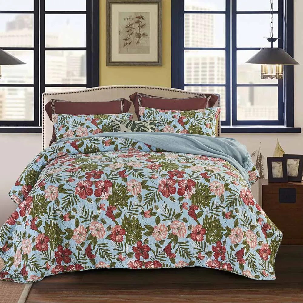 

plaids covered Cotton twill printed quilted bedding washable cotton bed cover three-piece TRACKS AND COVERED plaid on the bed