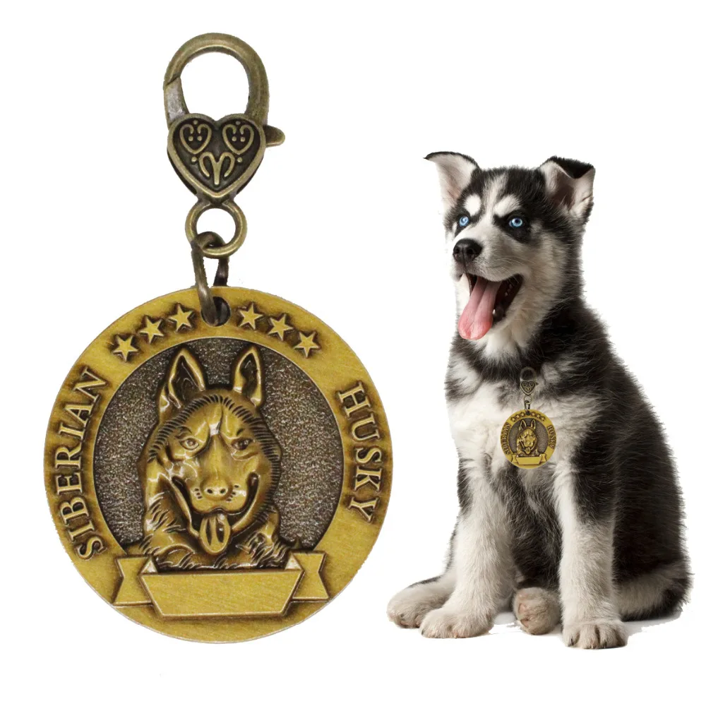 

New Arrival Pet Copper id Tag With Stereoscopic Pattern Pet Dog Cat Collar Accessories Necklace Name id Tag 3.5cm Free Engraving