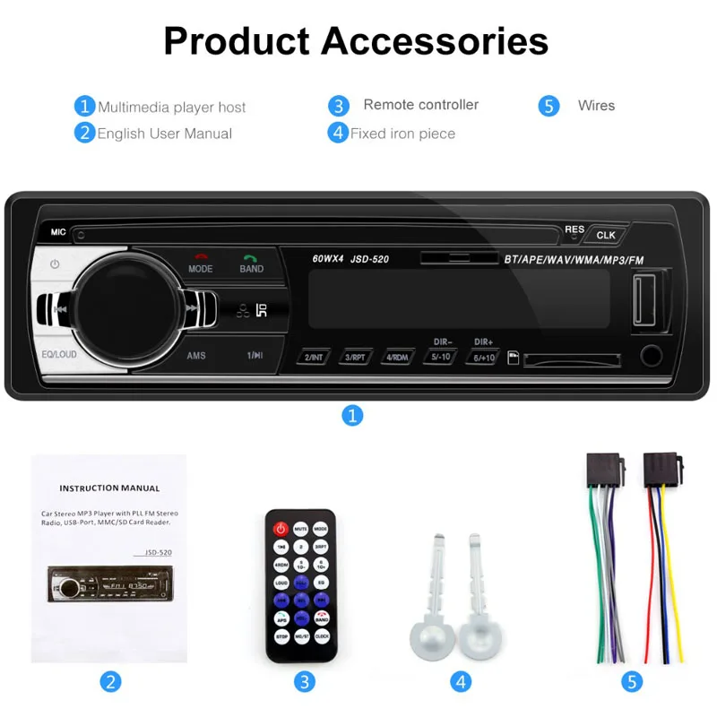 autoradio 1 din car radio JSD-520 car stereo bluetooth audio mp3 recorder usb sd aux input oto teypleri auto radio car player