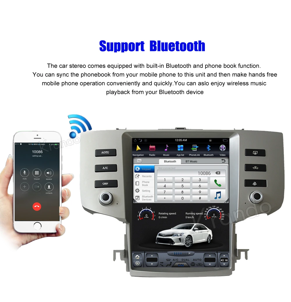 Perfect Krando Android 6.0 12.1" Tesla style Vertical screen car navigation for toyota mark x reiz 2005-2009 radio gps multimedia wifi 9