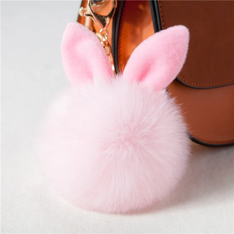 

ZOEBER Cute Bunny Pom Pom KeyChain Bag Charms Jewelry Rabbit Fur Ball Key Chain Porte Clef Pompom de fourrure Pompon Women