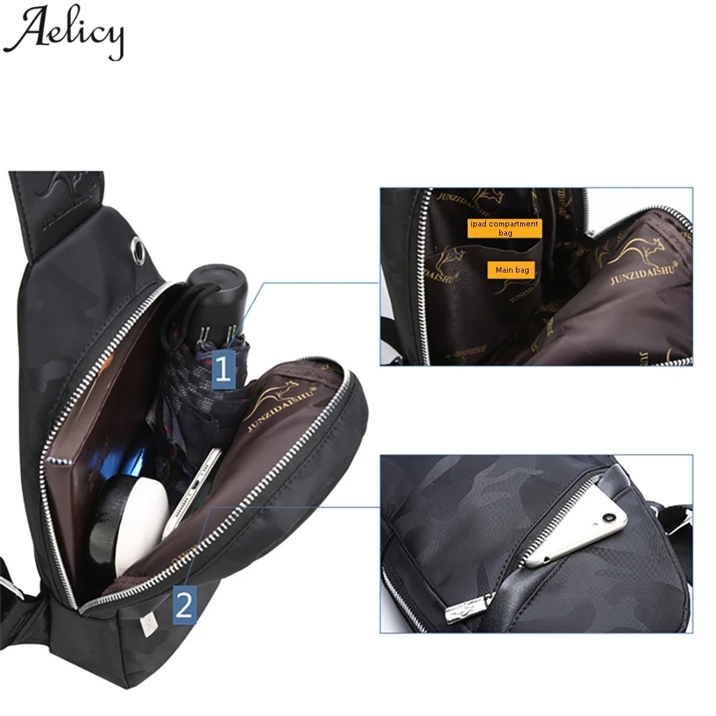 Мужская нейлоновая сумка мессенджер Aelicy с портом для зарядки через