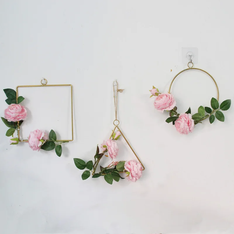 

metal ring Geometric hoop artware Home hanging decoration with Rosa multiflora artificial flower nordic style Crafts