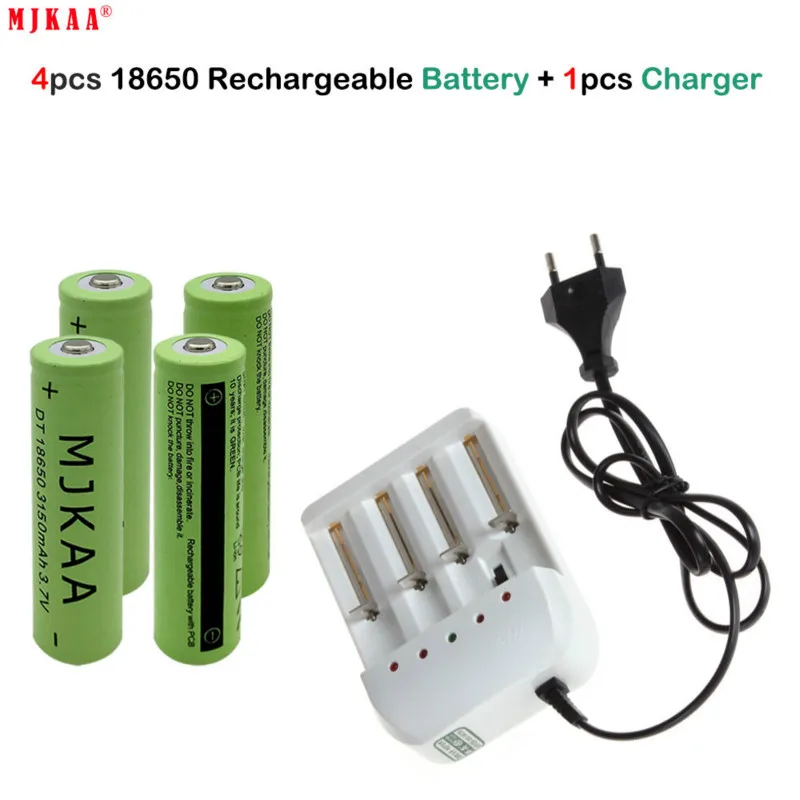 

4Pcs MJKAA 18650 Lithium Battery 3.7V + A Four-slot Plug Charger Lithium Ion Matching Concessions