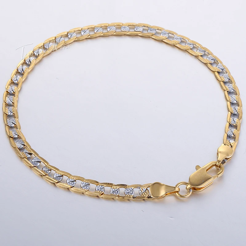 

585 Silver Gold Filled Bracelet for Womens Chain Wristband Cuban Link 4mm 18cm 20cm 23cm 25cm GB94