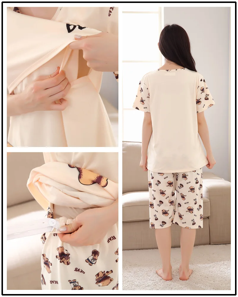 Summer Fashion Maternity Pajamas Sets Nursing Shirts + Belly Shorts Suits for Pregnant Women Pregnancy Breastfeeding clothing (75)