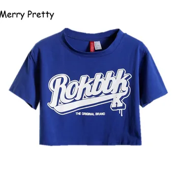 

MERRY PRETTY New Summer Style Letter Printed Women T-shirt Fashion Casual Punk Crop Tops Cotton T-shirt Girls Dance t-shirt Top