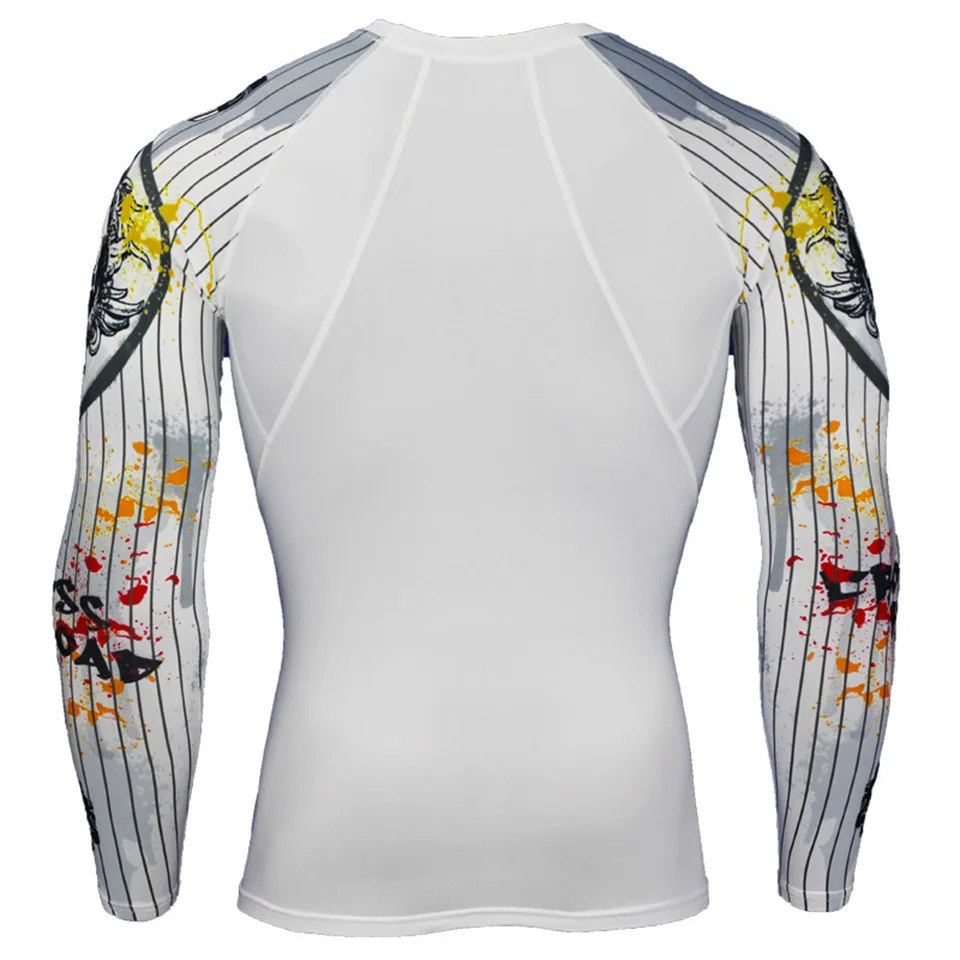 3D печатных футболка компрессионные колготки Мужская рубашка для пробежек дышащий с длинным рукавом Спорт Рашгард тренажерный зал велосипедная одежда