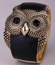 Búho de cuero brazalete pulsera para las mujeres blanco negro oro antiguo plateado FT25 dropship venta al por mayor