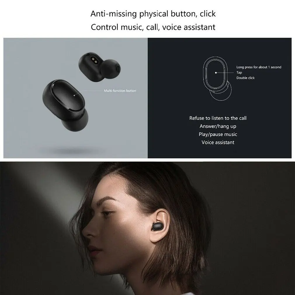 Original Xiaomi Redmi Airdots TWS Bluetooth Earphone Stereo Bass Bluetooth 5.0 earphones With Mic Handsfree Earbuds AI Control
