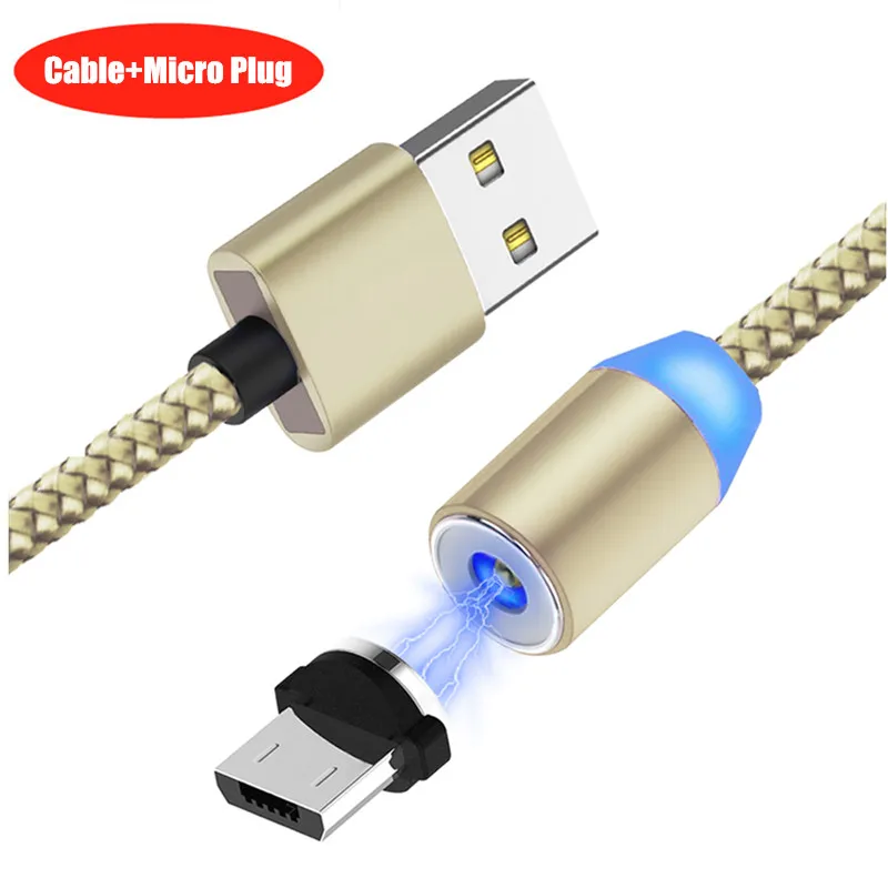 20 шт./упак. NISI 1 м 2 Micro USB Магнитный кабель Lightning для iPhone samsung 8Pin IOS Тип-C Порты светодиодный телефона зарядный кабель 3 в 1 - Цвет: Gold Micro Cable