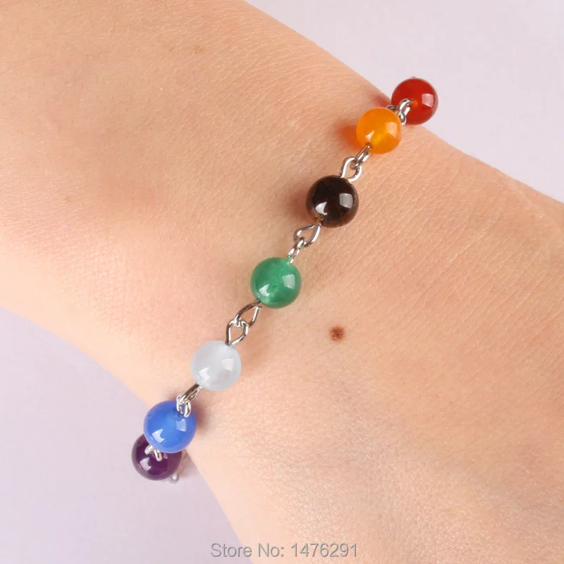 

Sweet Mix-Color Seven kinds of natural Crystal Round Beads Bracelet 7.8"L 1Strand
