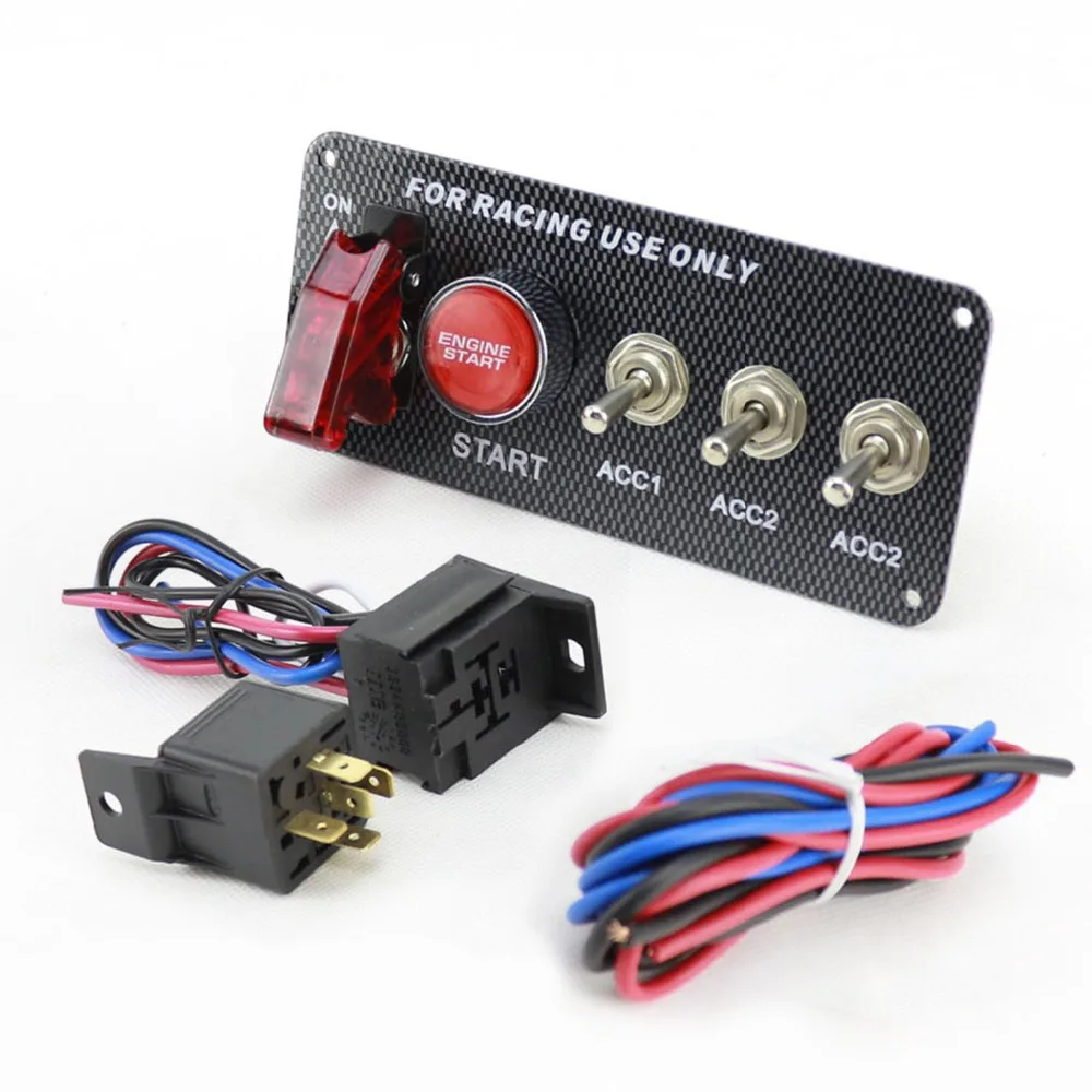 12V Engine Start Push Button Ignition Switch Panel &LED Toggle for