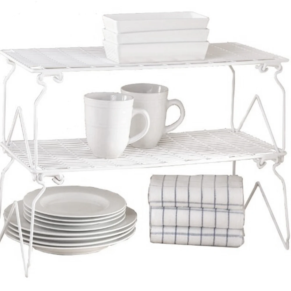 

2 Tiers Kitchen Cabinet Counter Shelf Organizer Stackable Multifunctional Bowl Plate Dish Cup Cutler Drainer Kitchen Accessorie
