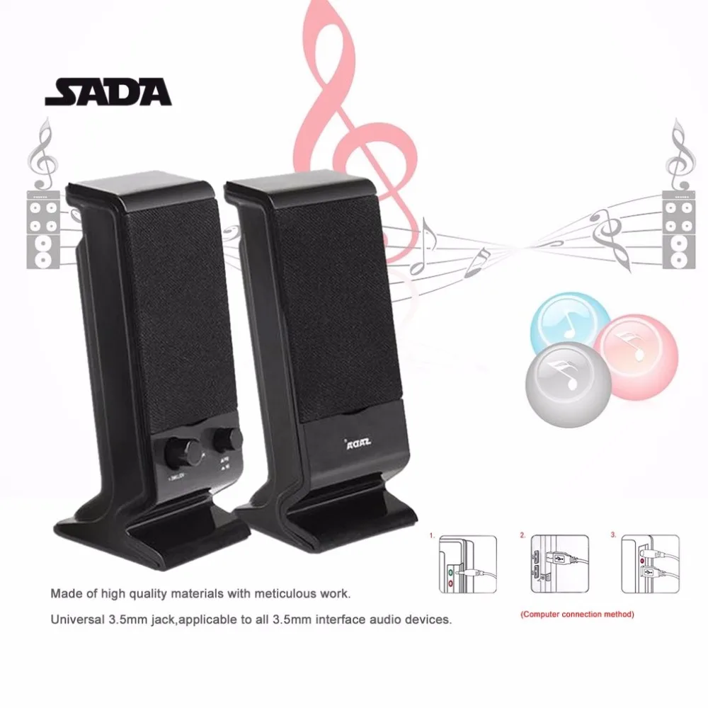 2pcs 3W SADA Stereo Bass USB PC Computer Speaker Mini Subwoofer Loudspeaker 3.5mm Audio Speakers For Laptop Notebook Desktop