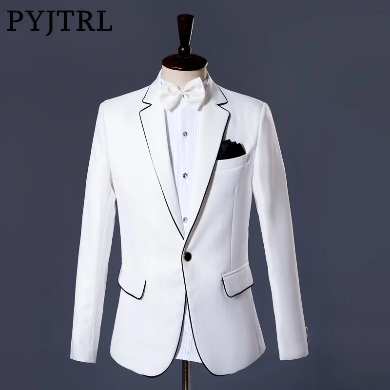 PYJTRL, брендовый мужской модный белый свадебный костюм для жениха, сценического певца, пиджак, Блейзер, стиль Masculino, приталенный, Повседневный, Dj, спортивные пиджаки для выпускного