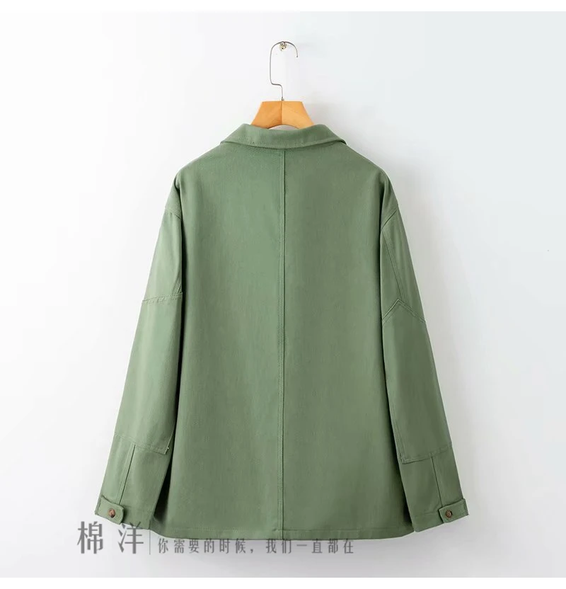 Femme Automne Élégant Armée Mode Vert Nouvelle Couleur Veste 2018 À Lâche Sauvage Tempérament Denim Longues De 1 Décontracté Manches Solide dEqgTvw