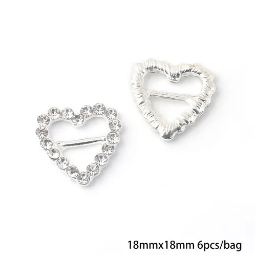 18x18mm Silver plate 6 шт./лот, аксессуары из сплава, металлические стразы, пряжка для сердца/прямоугольника/овальной формы, аксессуары для волос, украшение для свадебной вечеринки - Цвет: 18x18mm Silver plate