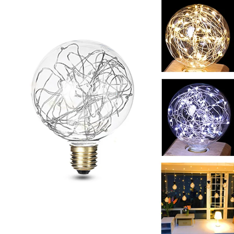 

E27 G60/G95 String Light Bulb Retro Art Design Edison Style Filament Copper Wire Starry Light Bulb Warm White Cold white