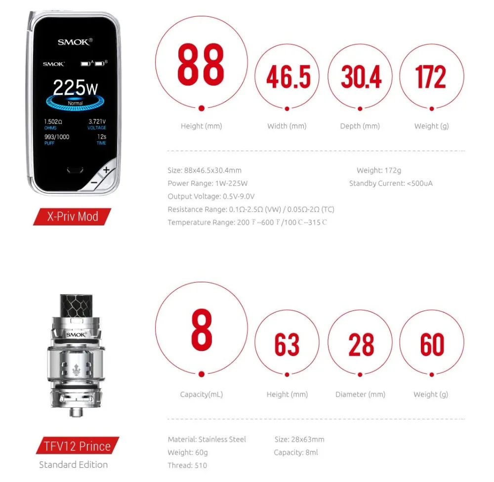 SMOK X-PRIV набор электронных сигарет 225 Вт X PRIV Box Mod с TFV12 Prince Tank 8 мл испаритель VAPE SMOK XPRIV Kit