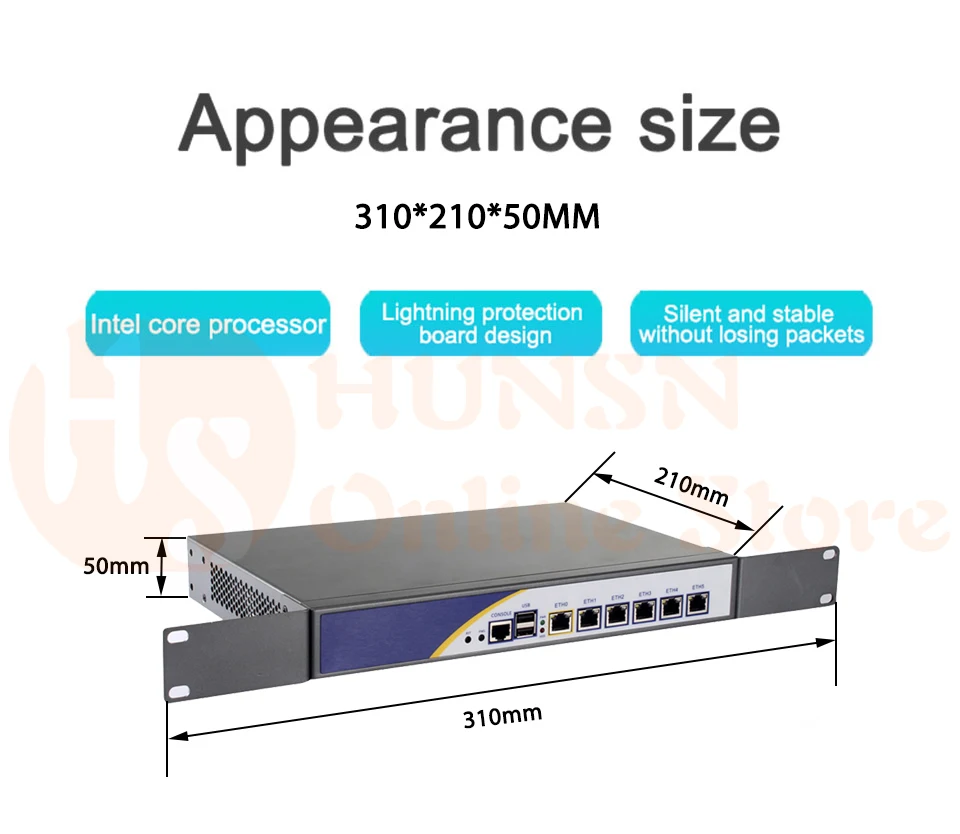 Брандмауэр Mikrotik Pfsense сети VPN Security Appliance маршрутизатора ПК Intel Atom D525, [HUNSN RS03], (6LAN/2USB2. 0/1COM/1VGA/вентилятор)