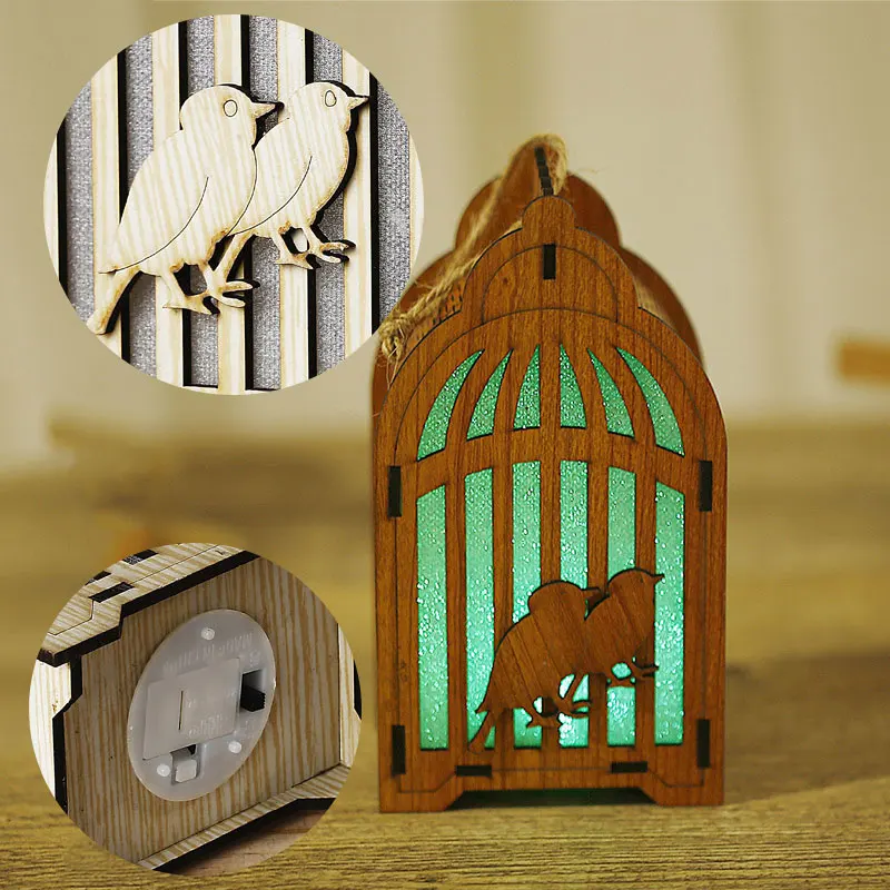 Europe Simple Wooden Bird Cage Colorful Glitter Home Decor
