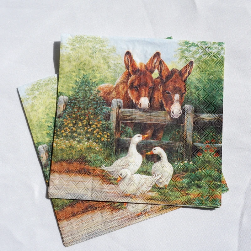 Decoupage supplies green countryside animal paper napkins donkey geese