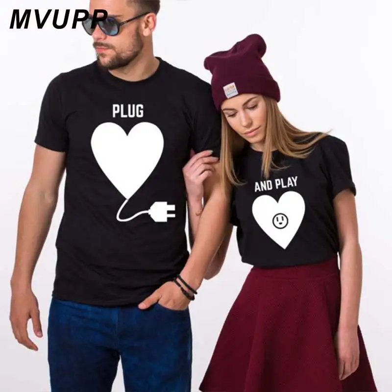 Футболка для пары Love plug and play мужа жены забавная одежда женщин и мужчин влюбленных