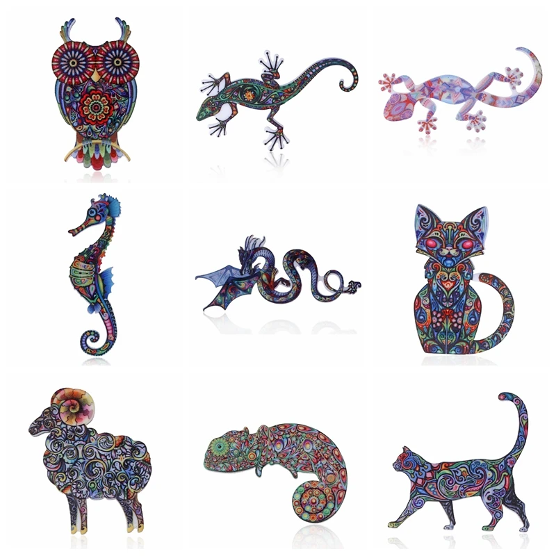 

Acrylic Brooch Natural animal Brooches sheep cat Newt dragon sea horse lizard owl Brooch For Women Best Gift Jewelry Accessories