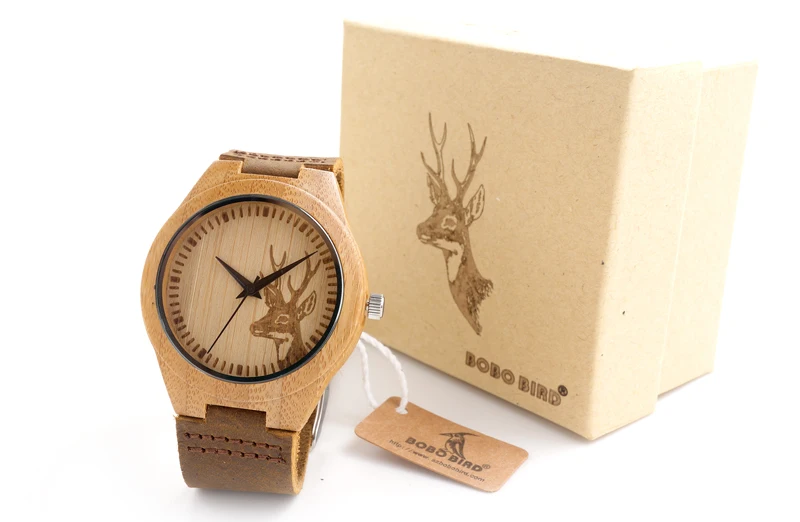 BOBO BIRD Top brand Men's Bamboo Wooden Watch Quartz Real Leather Strap Men Watches relojes finos de hombre