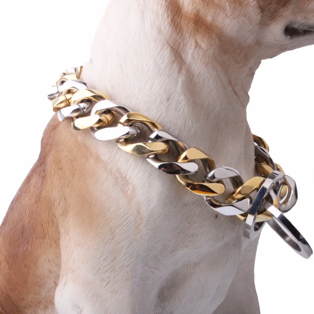 19mm Silver Gold High Quality 316L Stainless Steel Curb Cuban Dog Chain