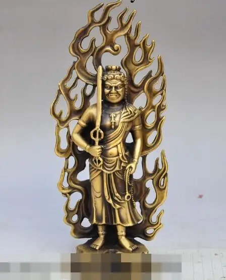 

S03529 11" Folk Japanese Bronze Buddhism Fudo Myo-o Acalanatha Buddha Swords Statue