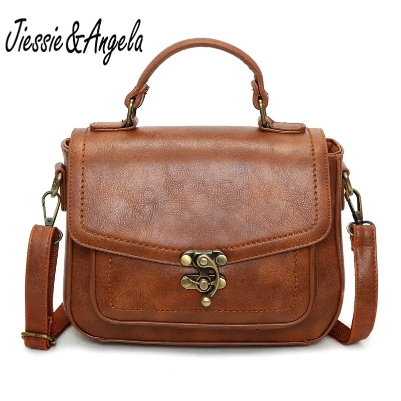 

Jiessie & Angela vintage women pu leather handbag for british retro messenger bag casual women cross body shoulder purse