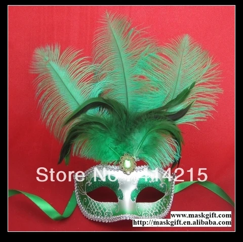 A009 Малый Количество(48 шт./лот) зеленый и Золотая маска с принтом перьев для Бал-маскарад