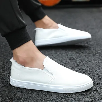 

Men Canvas Shoes 2019 Fashion Solid Color Men Vulcanized Shoes Lace-up White Casual Shoes Men Sneakers NY-01
